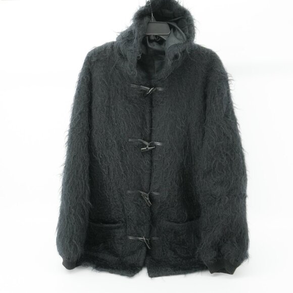 Vintage Shaggy MOHAIR SCOTTISH Wool Hooded Sweater Teddy Coat Size Large - Picture 2 of 12